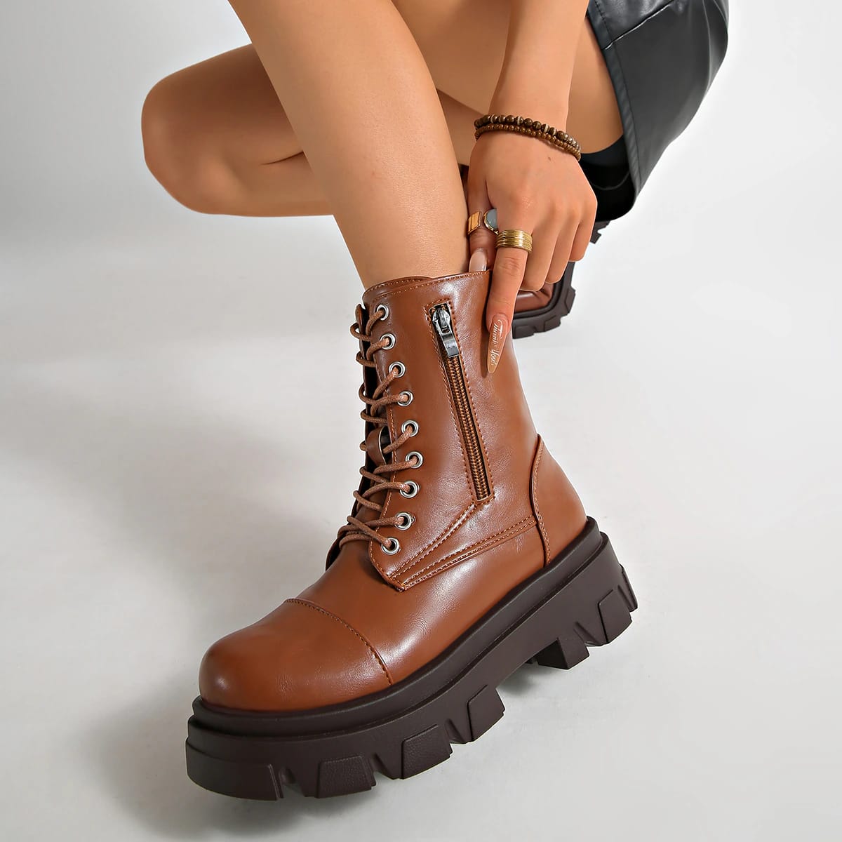 Chunky Platform Lace-Up Combat Boot detail 1