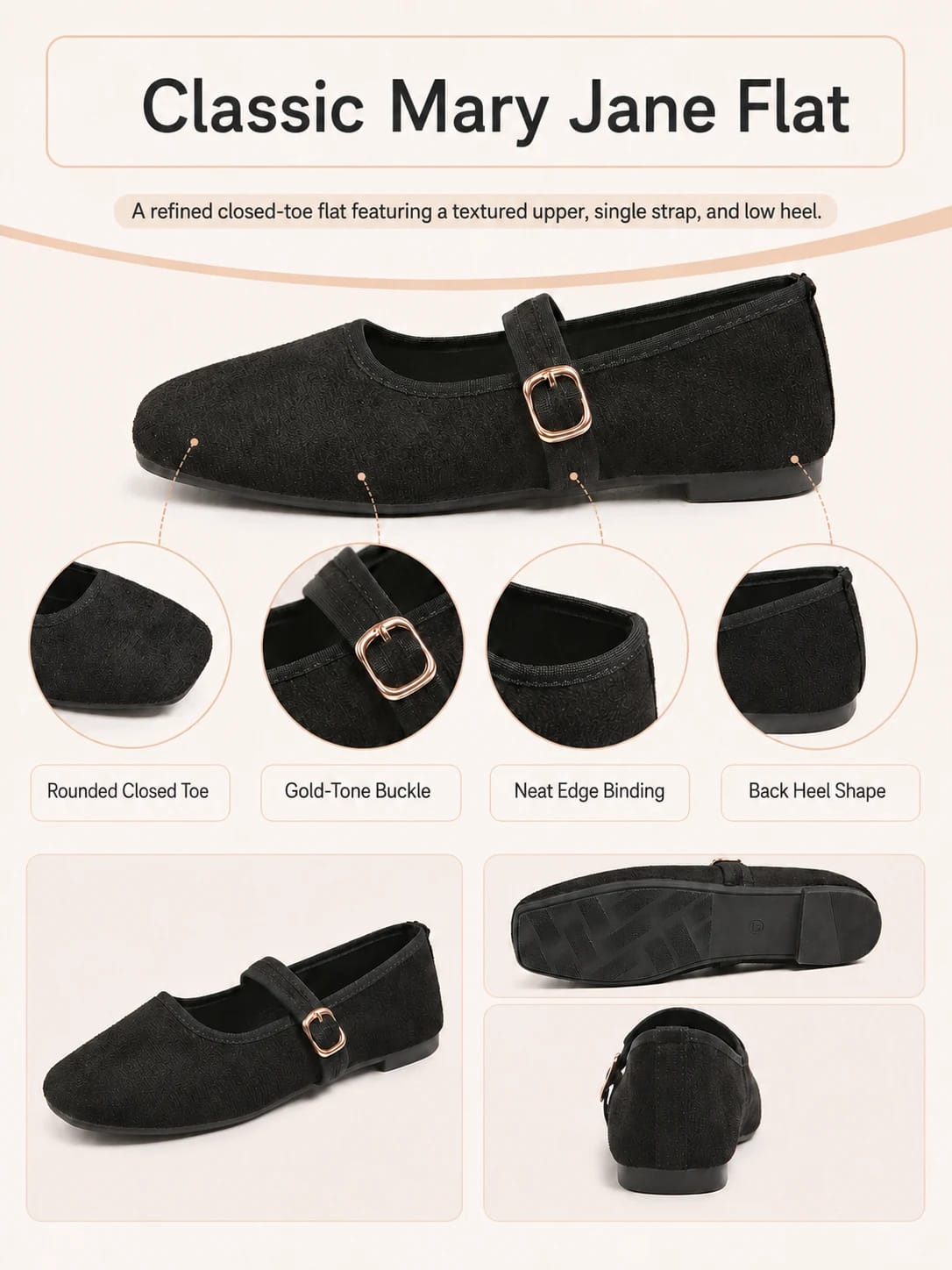 Classic Textured Mary Jane Flat detail 1