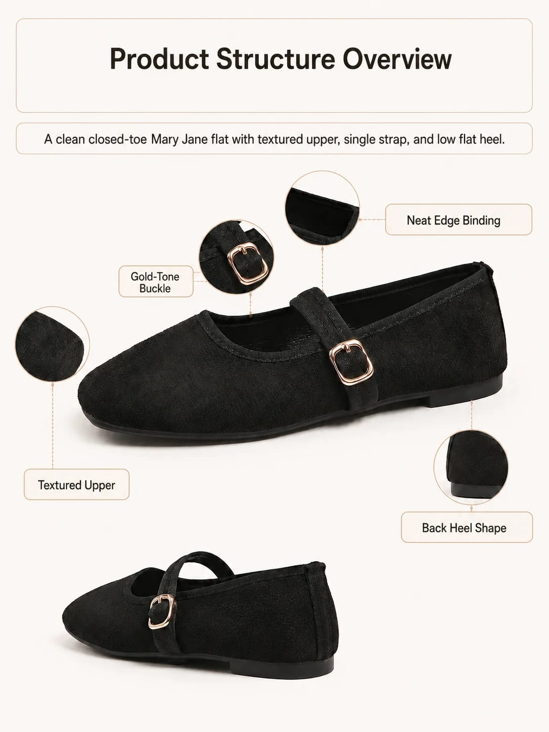 Classic Textured Mary Jane Flat detail 2
