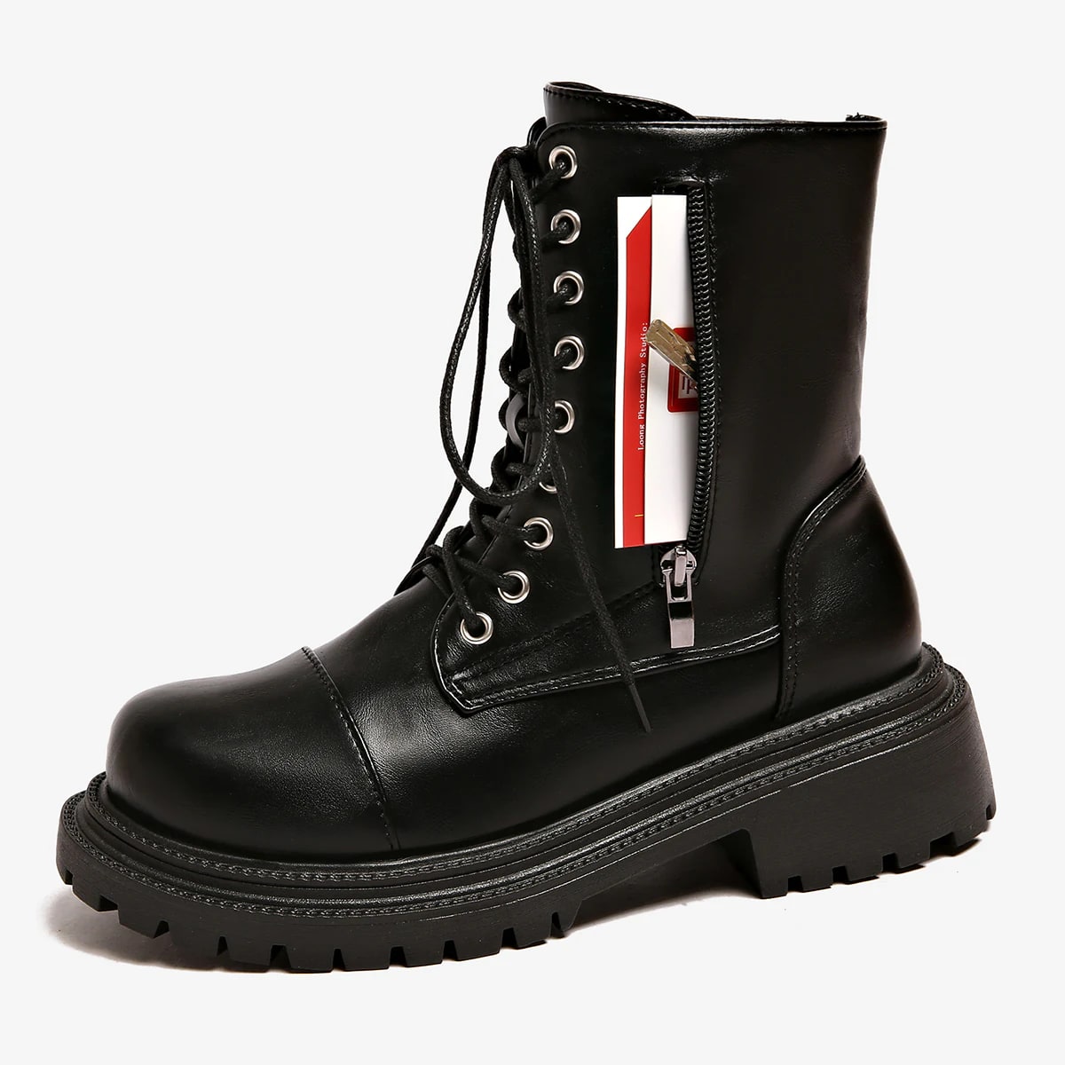 Lace-Up Utility-Pocket Lug-Sole Combat Boot detail 3