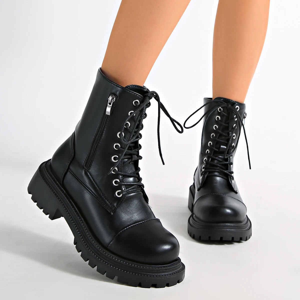 Lace-Up Utility-Pocket Lug-Sole Combat Boot detail 4