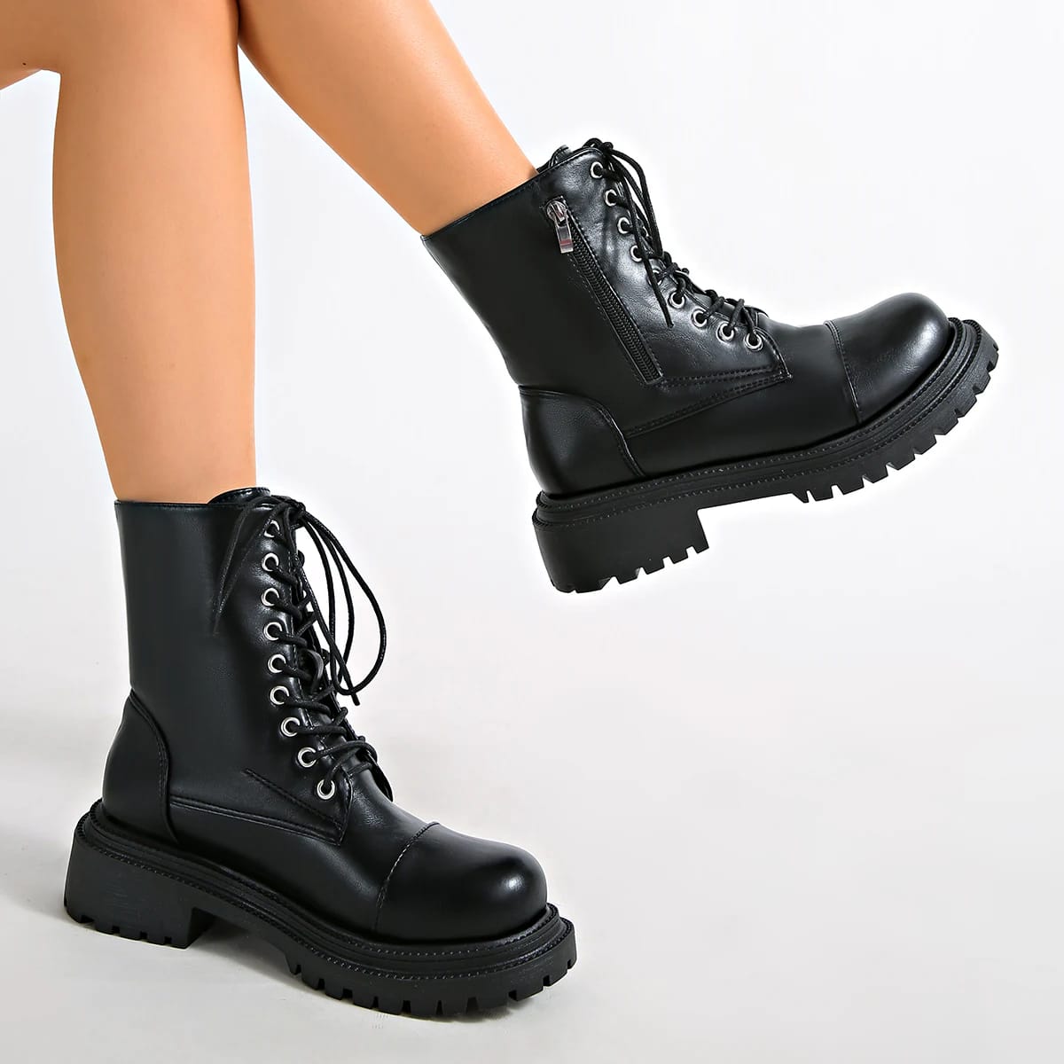 Lace-Up Utility-Pocket Lug-Sole Combat Boot detail 5