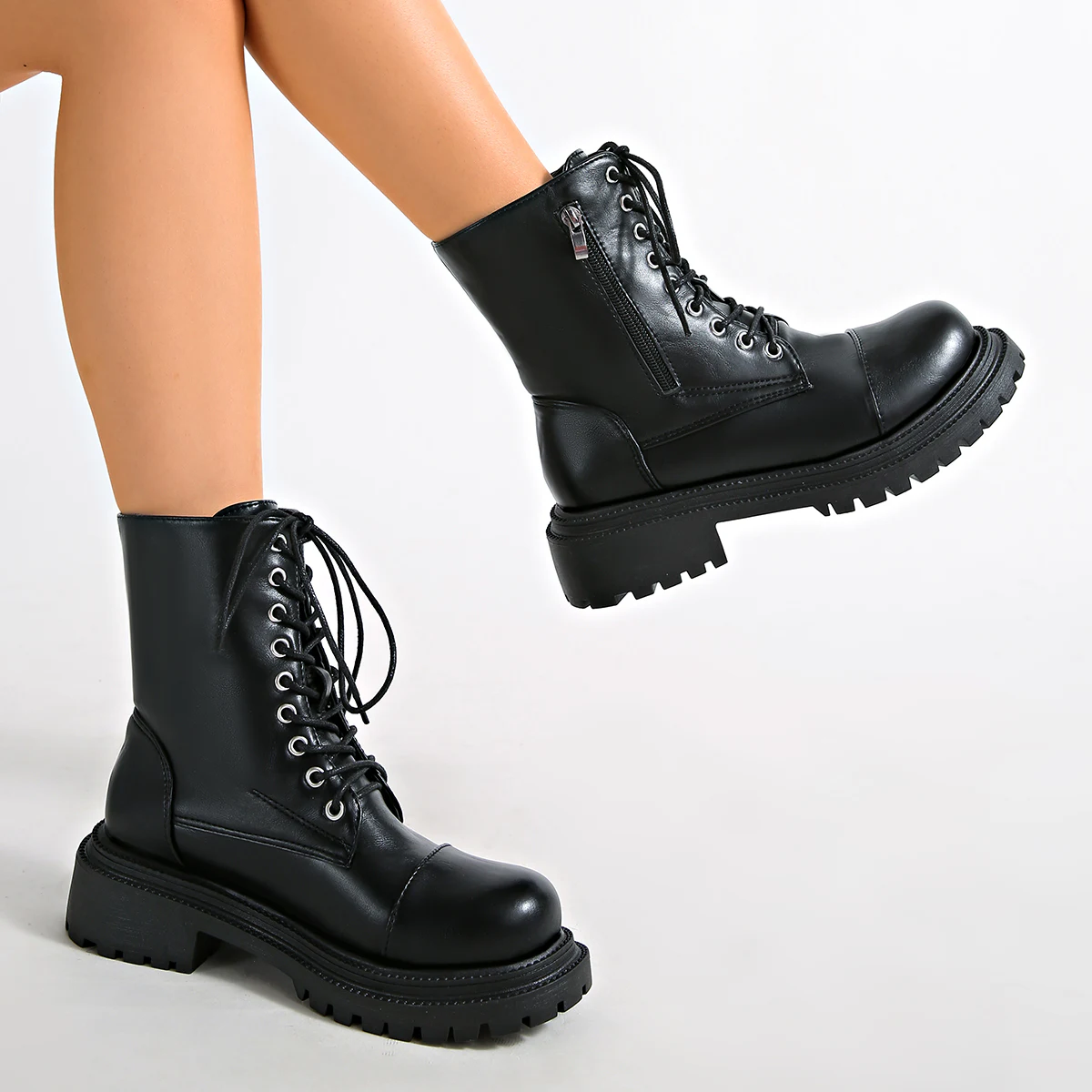 Lace-Up Utility-Pocket Lug-Sole Combat Boot detail 5