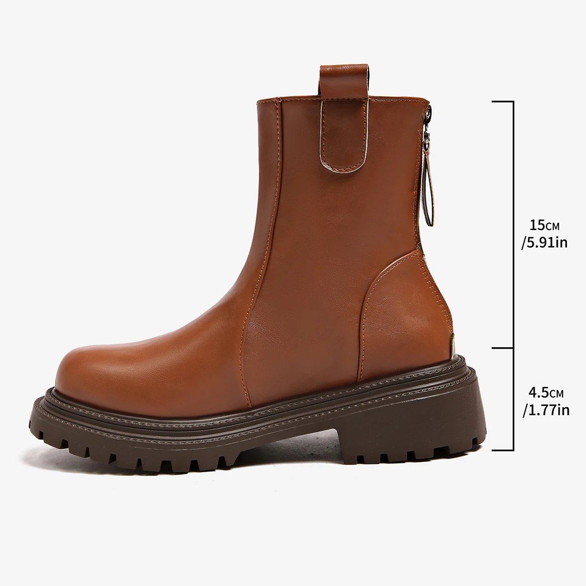 Layered Lug-Sole Back-Zip Ankle Boot detail 1