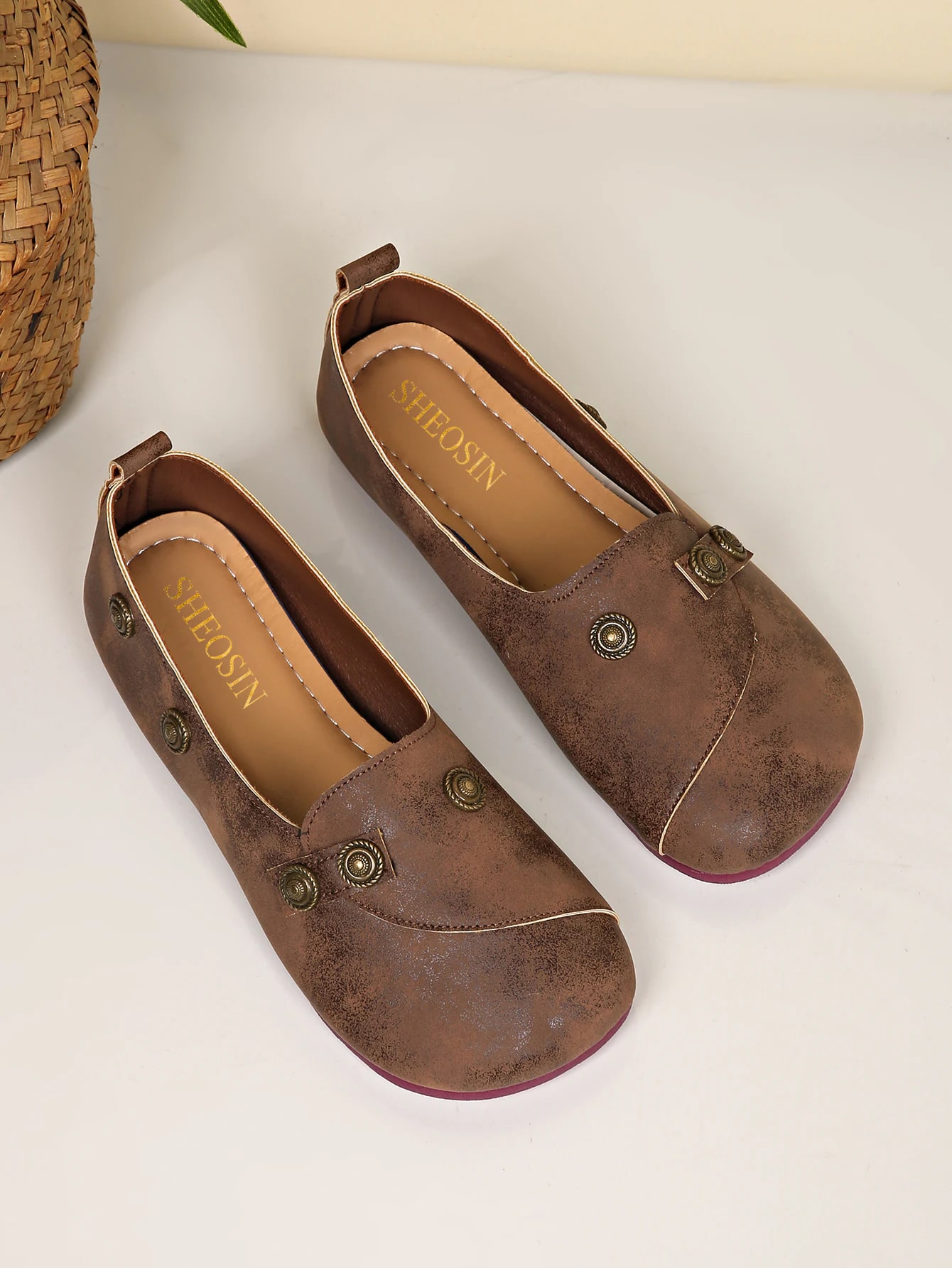 Vintage Brown Studded Loafer Flat detail 1