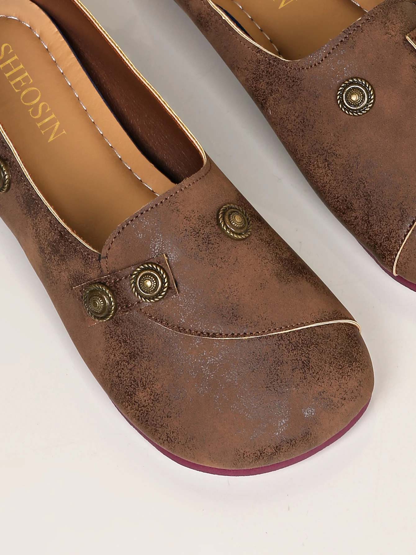 Vintage Brown Studded Loafer Flat detail 2