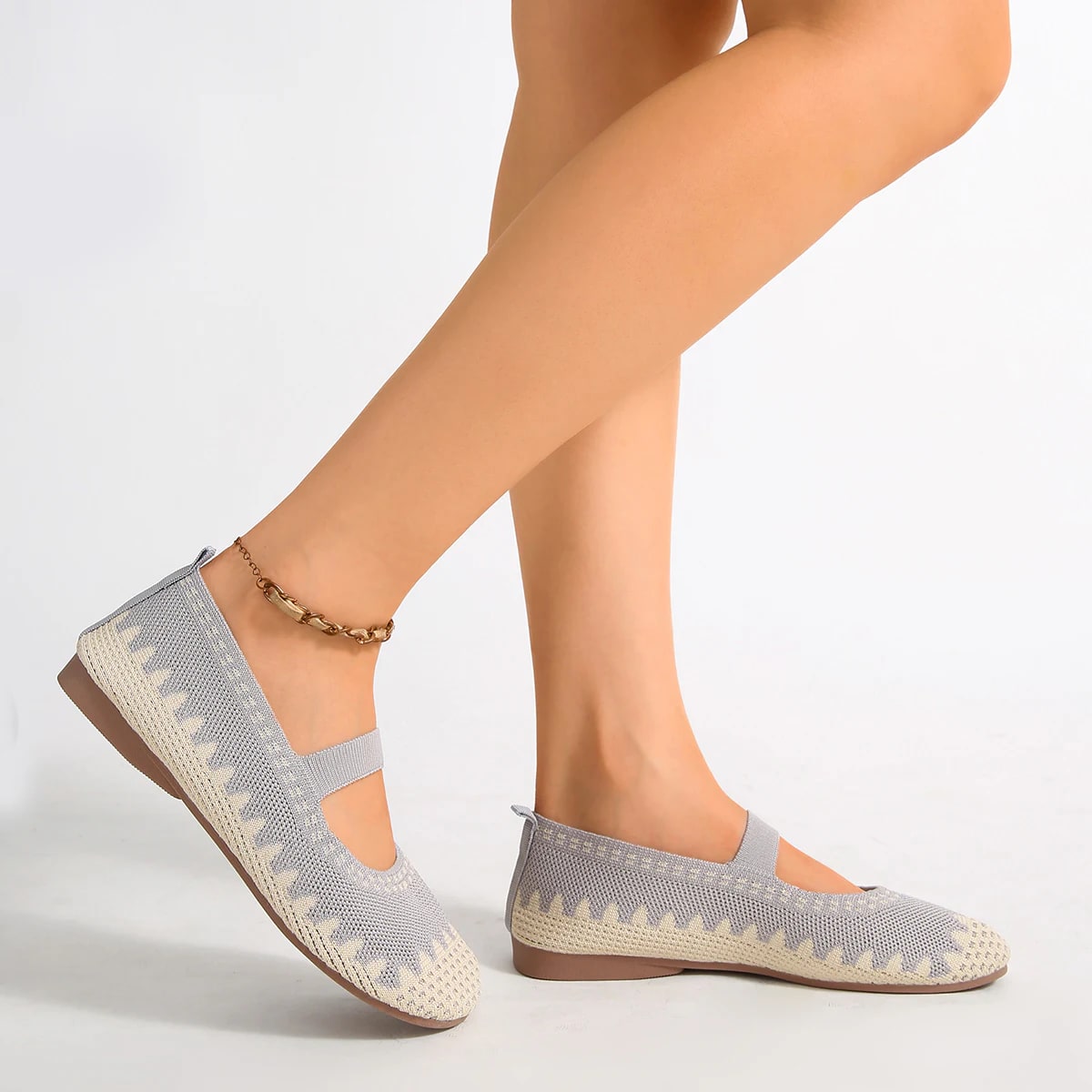 Wide-Strap Colorblock Knit Mary Jane Flat detail 3